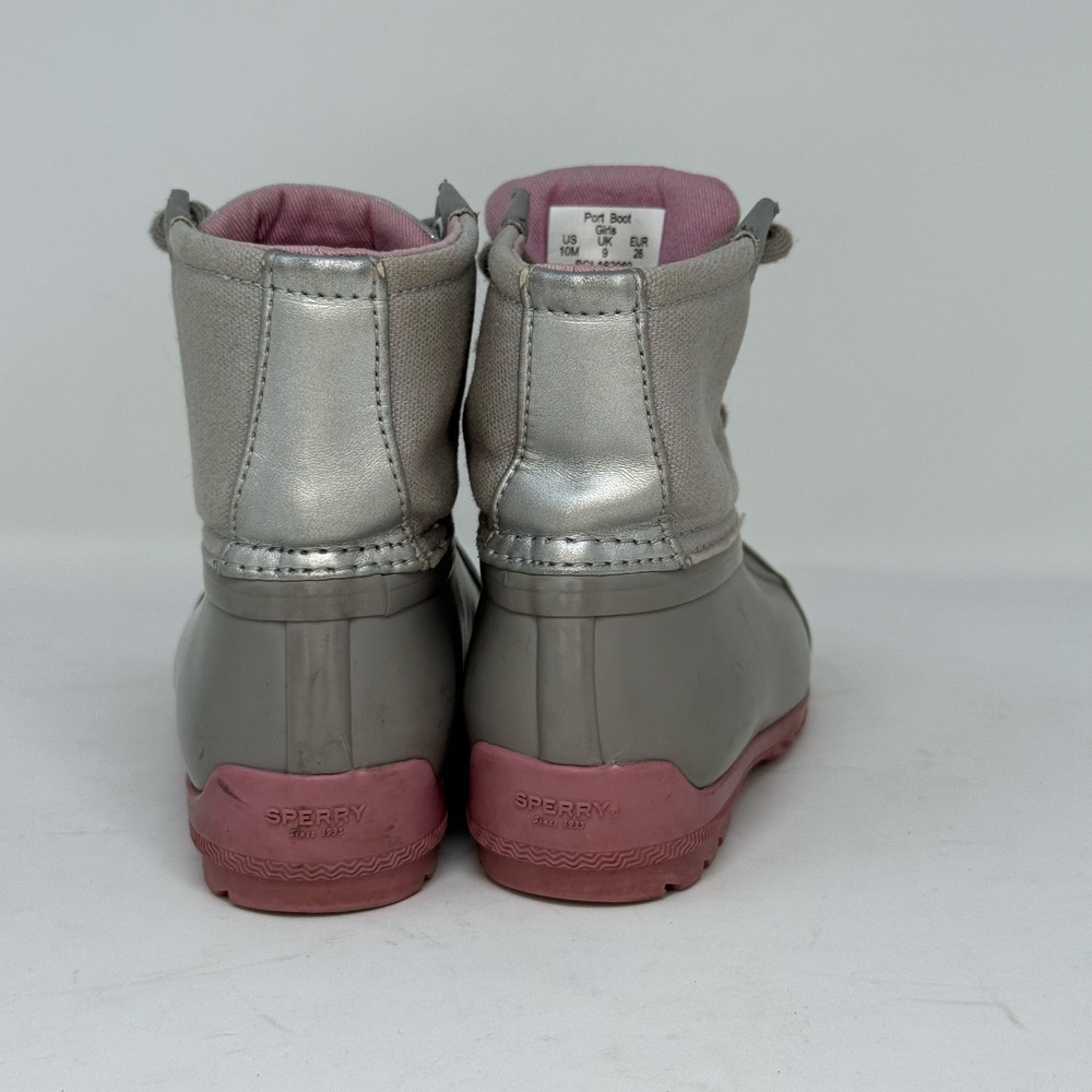 Sperry Port Boot‎ Girls Gray Pink Duck Rain Winter Casual Boots Kids Size 10M - Picture 6 of 7